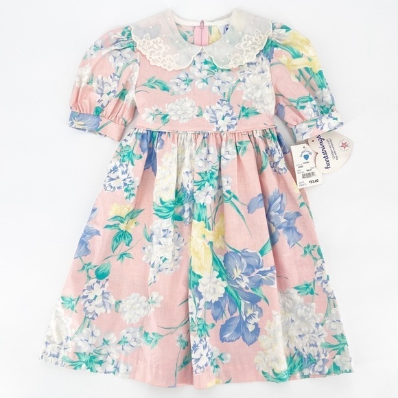 Vintage Girls Kids Cottagecore Prairie Dress 4 Floral NWT Dead Stock - Picture 1 of 6